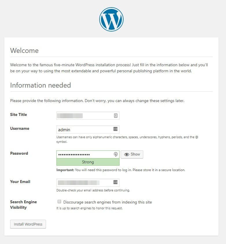 WordPress Virtualmin Install